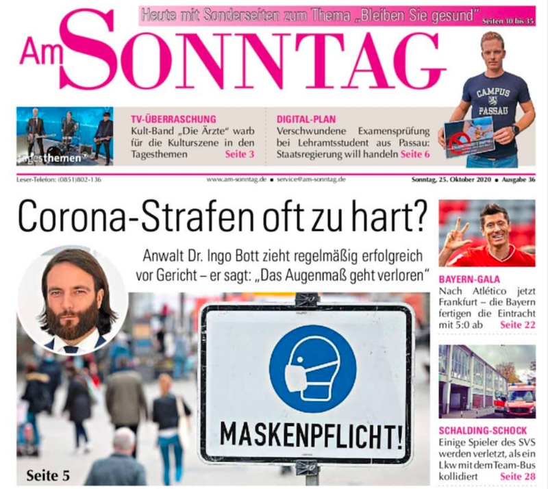 Interview von Plan A-Anwalt Dr. Ingo Bott mit der Passauer Neuen Presse zu Corona-Strafen und Bussgeldern